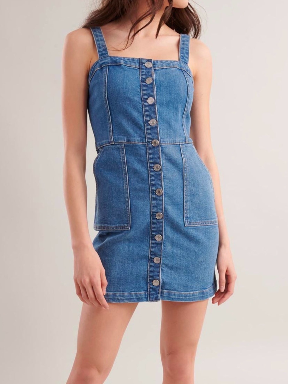 Garage Blue Button-Front Denim Overall Dress